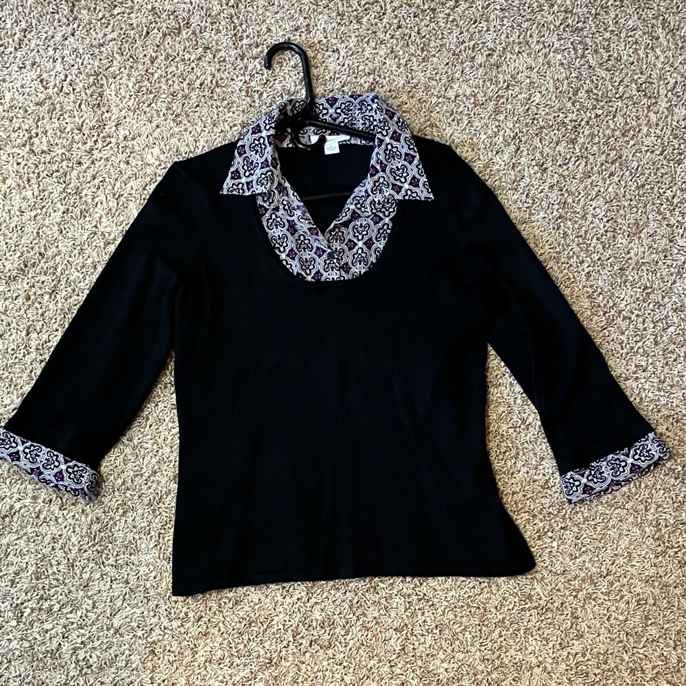 dressbarn Black Sweater with Patterned Details